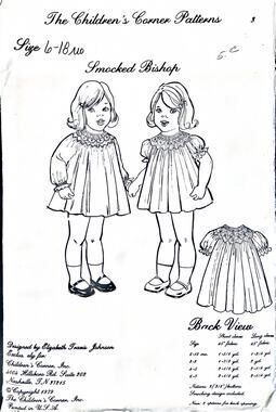 Children's Corner Smocked Bishop Dress sizes 6-18 Months Instructions Diagrams